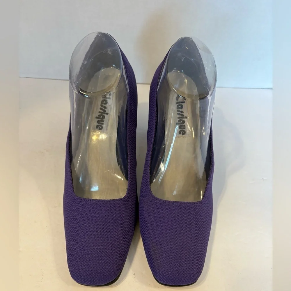 Classique purple fabric block heel pumps shoes size 9.5